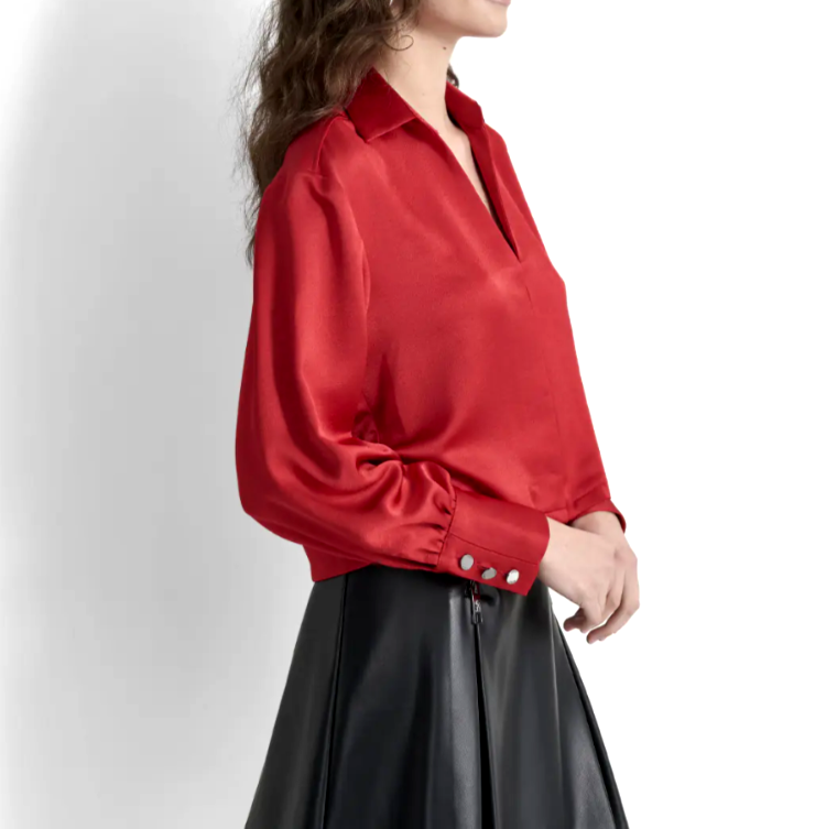 DKNY Collared V Neck Top MSRP $89