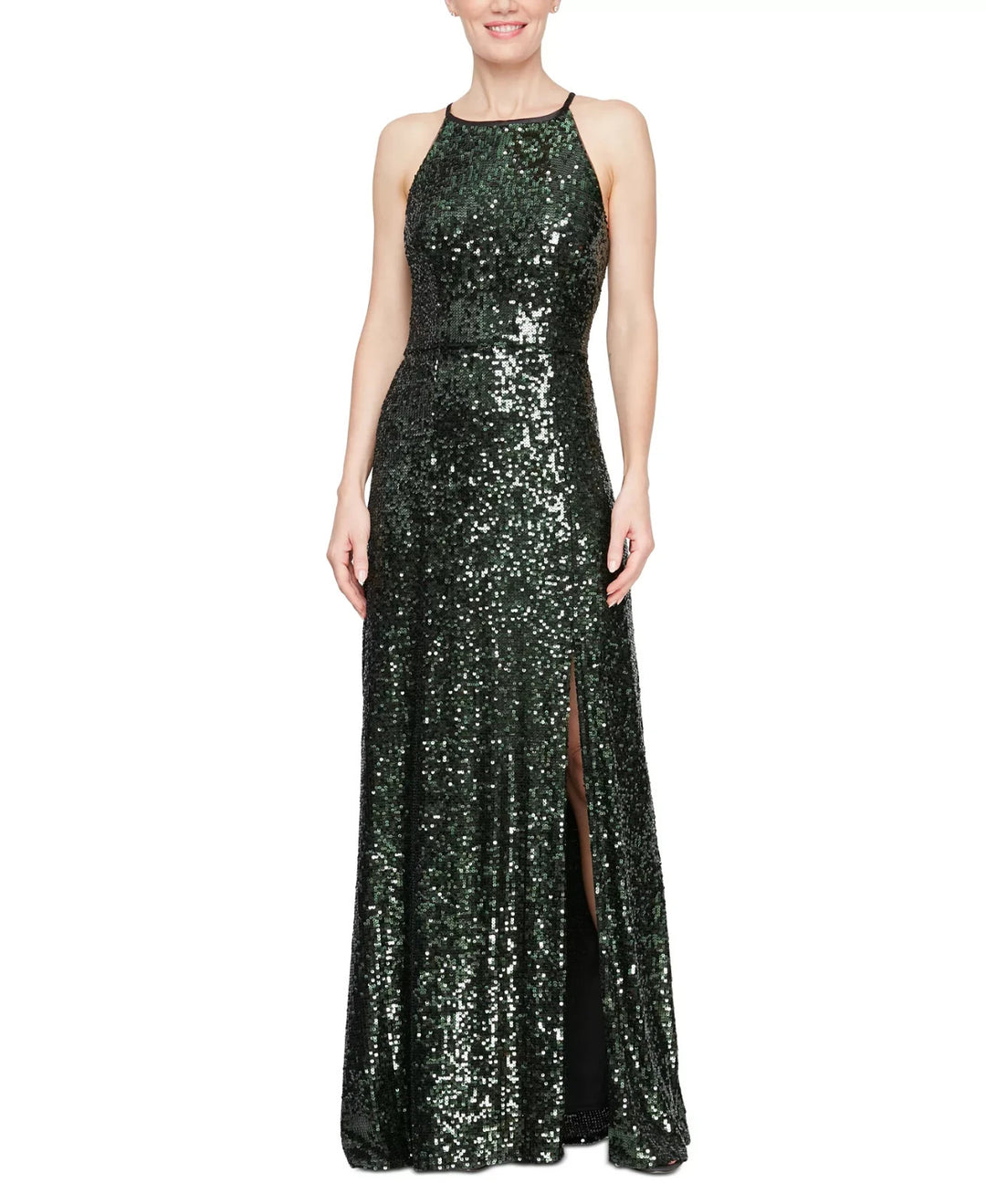 Alex Evenings Halter-Neck Sleeveless Sequined Gown MSRP $239
