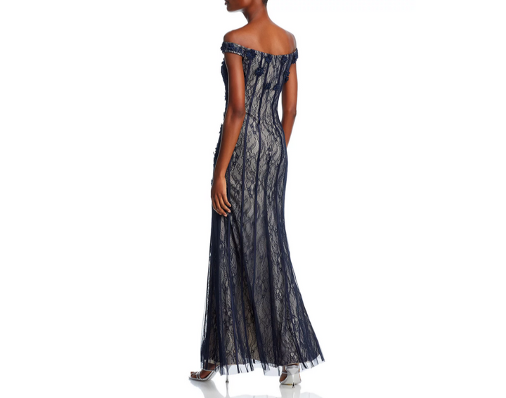 AQUA Embellished Lace Off-the-Shoulder Gown MSRP $378