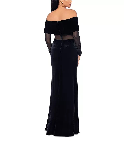 Betsy & Adam Velvet and Mesh Off-The-Shoulder Gown MSRP $279