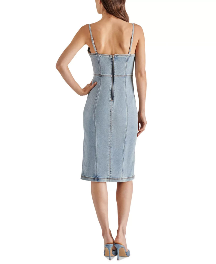 Steve Madden Women's Slit-Front Giselle Denim Midi Dress MSRP $89