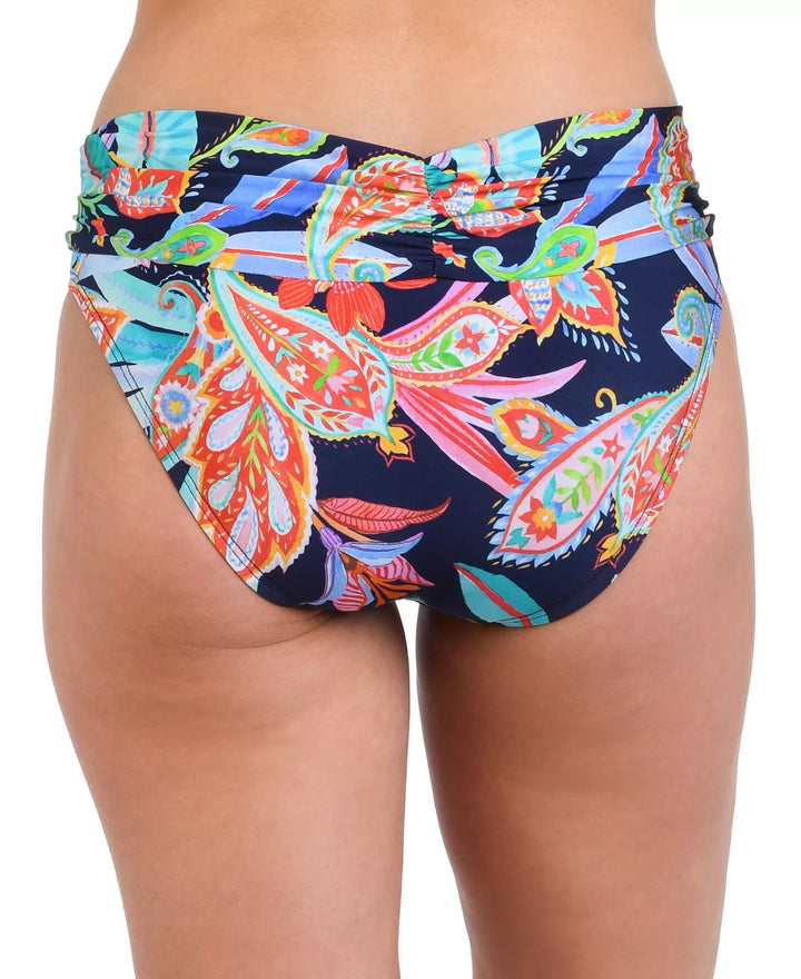 La Blanca Tropidelic Paisley Shirred-Waist Bikini Bottoms MSRP $73