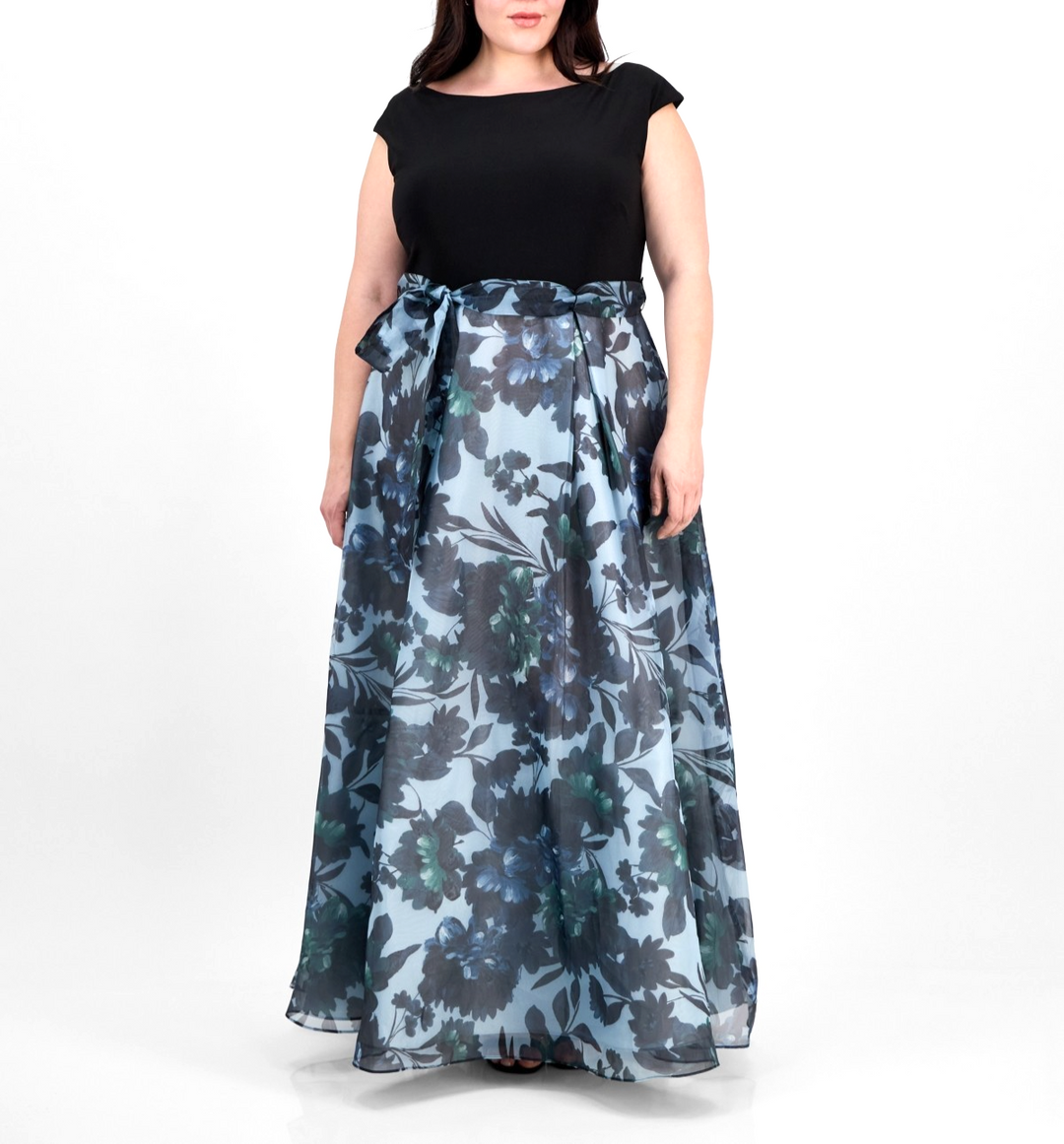 SL Fashions Floral-Print Cap-Sleeve Gown MSRP $159