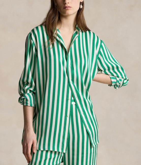 Polo Ralph Lauren Oversize Fit Striped Silk Shirt MSRP $348