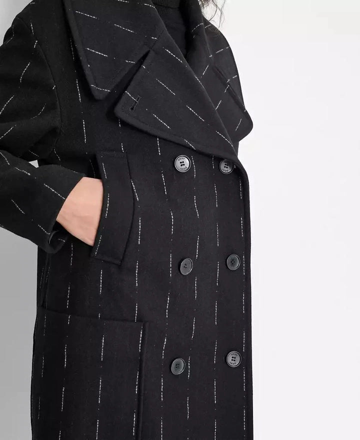 DKNY Women's Broken-Stripe Long-Sleeve Oversized Coat size M/L MSRP $349
