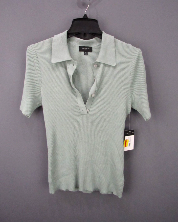 Tahari ASL Rib-Knit Polo Top MSRP $69 Size XS # 4B 1507