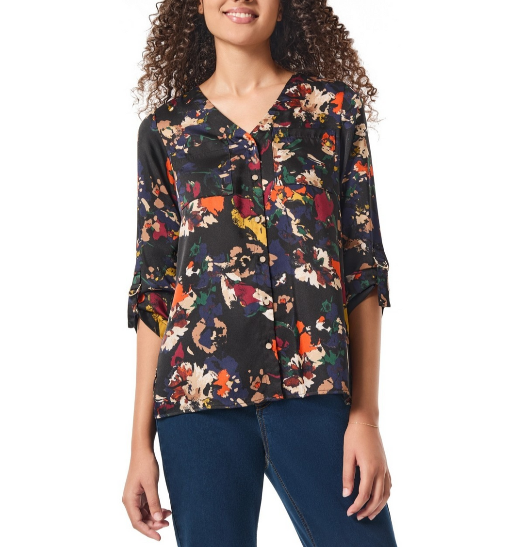 Jones New York Collarless D-Rings Sleeves Tunic Top MSRP $79