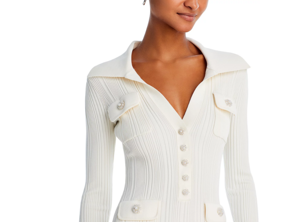 Self-Portrait Collared Knit Midi Dress MSRP $555