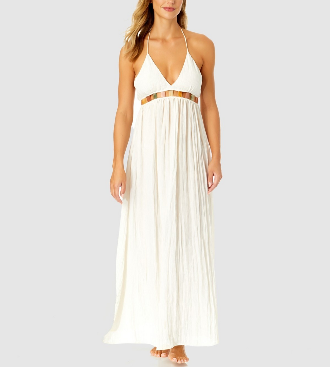 Ibiza Anne Cole V-Neck Jewel Halter Maxi Cover-Up Dress MSRP $78