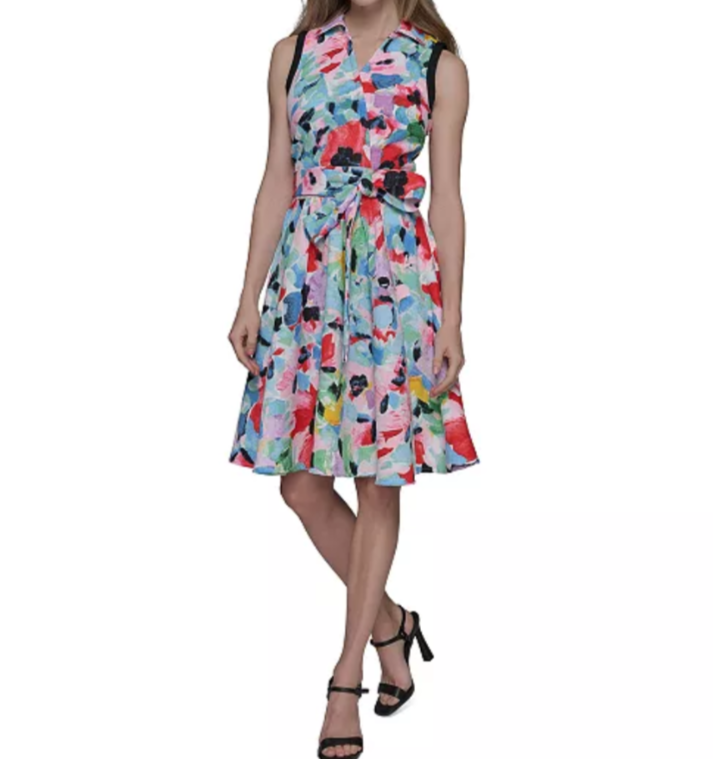 KARL LAGERFELD PARIS Belted Sleeveless Tweed Dress MSRP $158