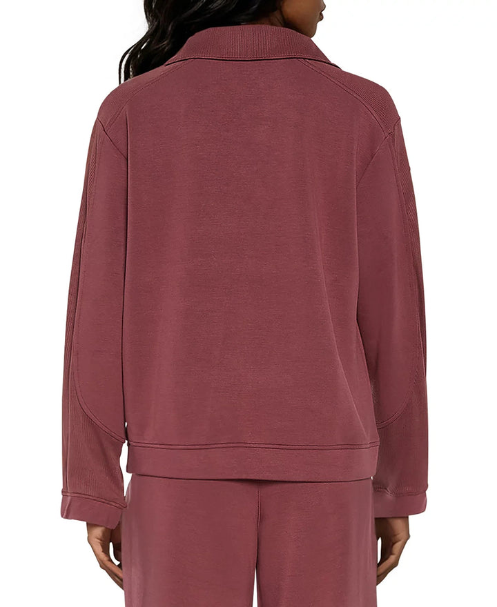 Three Dots Kendra Collared V-Neck Long-Sleeve Top MSRP $88