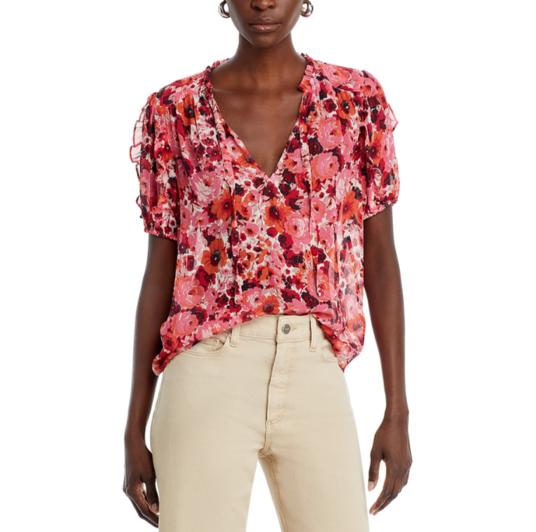 PAIGE Dandelion Silk Split Neck Top MSRP $279