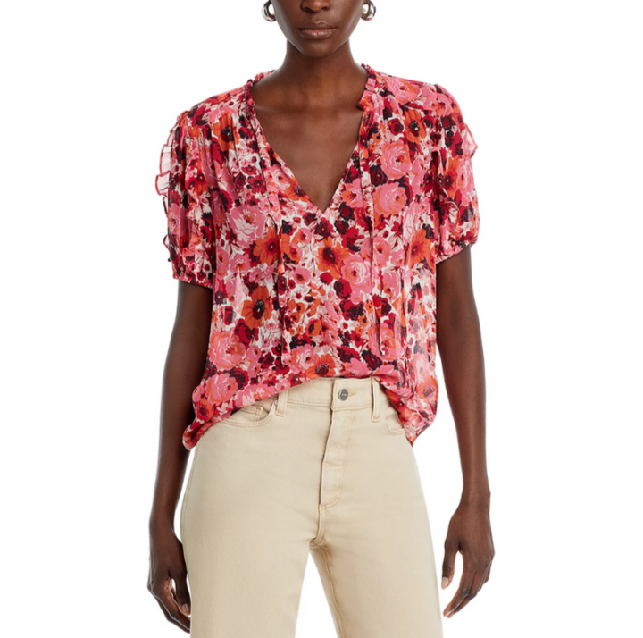 PAIGE Dandelion Silk Split Neck Top MSRP $279