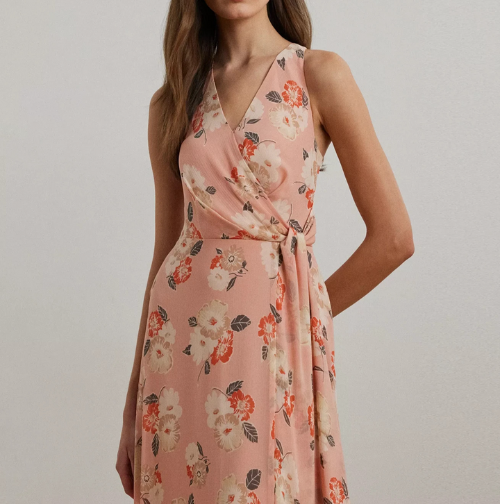 Lauren Ralph Lauren Floral Ruffle-Trim Georgette Gown MSRP $265