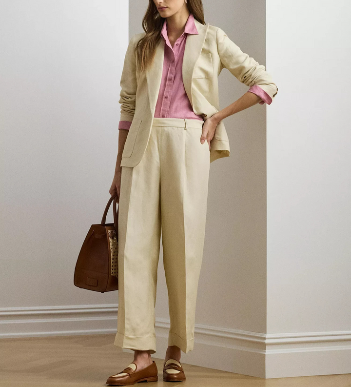 Lauren Ralph Lauren Linen-Blend Twill Wide-Leg Pants MSRP $185