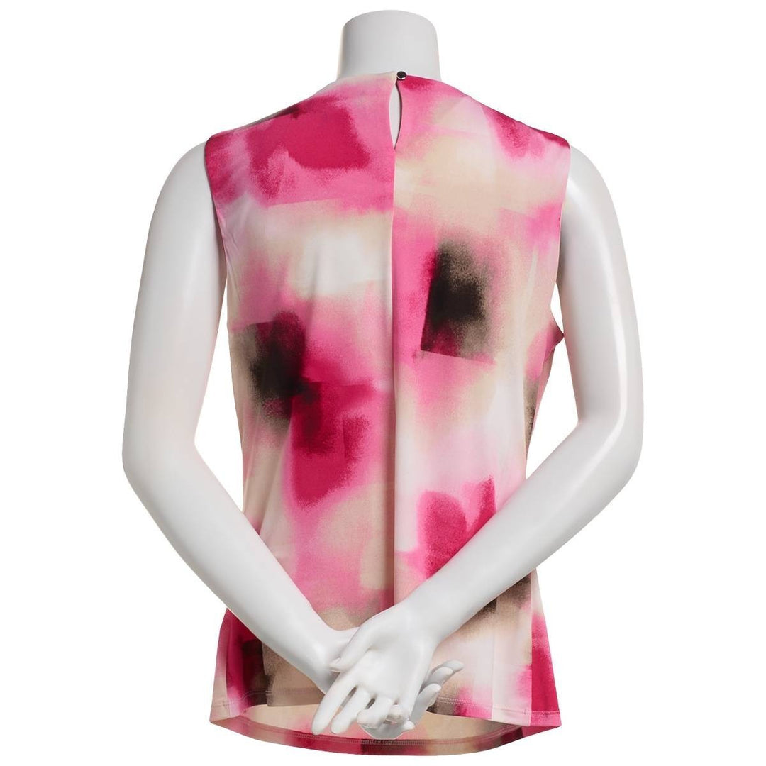 Calvin Klein Women's Printed Pleated-Neck Sleeveless Top MSRP $49
