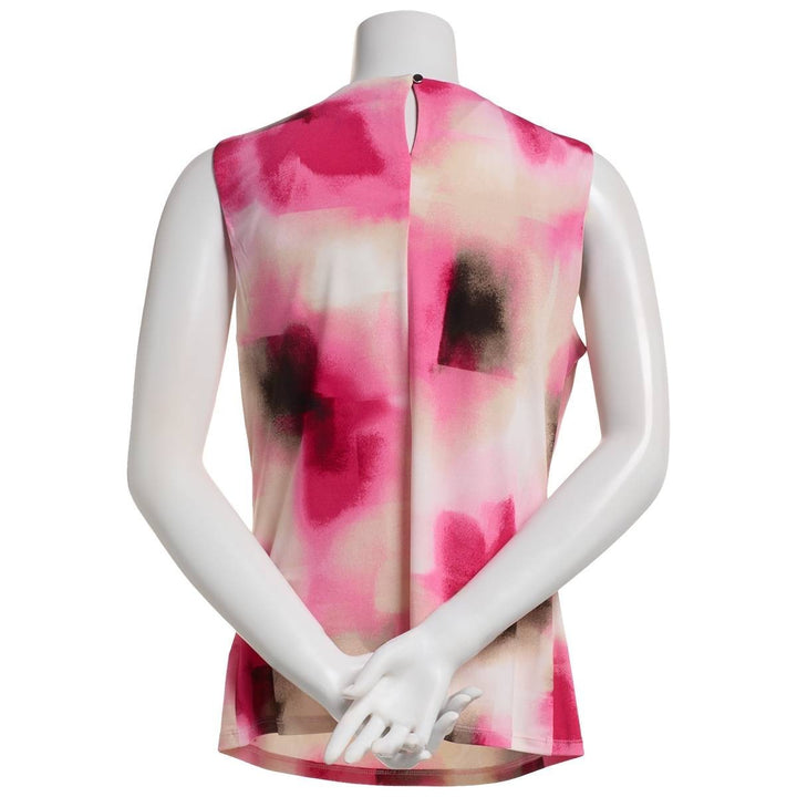 Calvin Klein Women's Printed Pleated-Neck Sleeveless Top MSRP $49