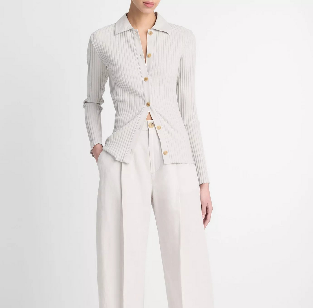Vince Ribbed Polo Button Front Sweater MSRP $195