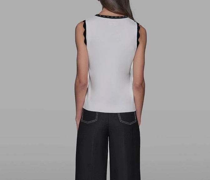 Karl Lagerfeld Paris Women's Scallop-Edge Sleeveless Sweater MSRP $89