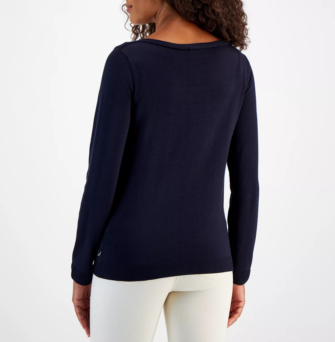 Nautica Jeans Women's Love Boat Neck Long-Sleeve Sweater MSRP $59