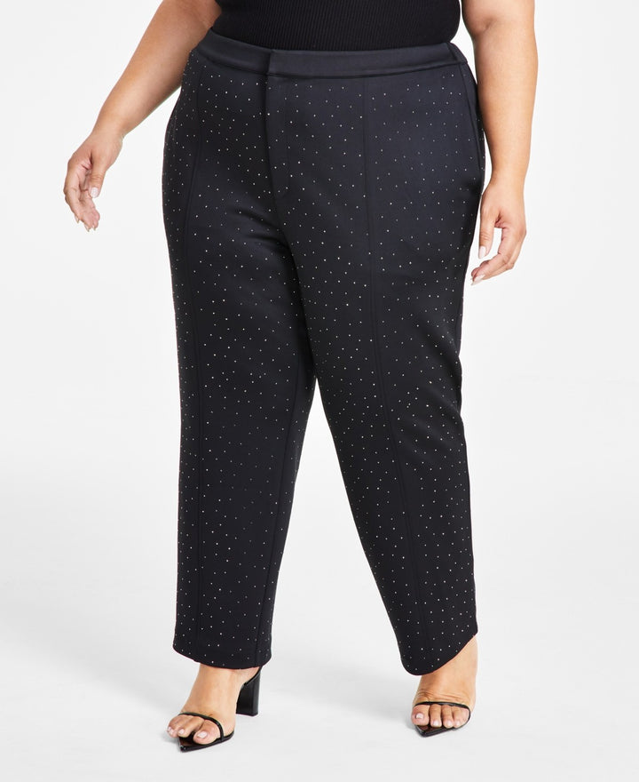 Nina Parker Trendy Plus Size Studded Scuba Straight-Leg Pants MSRP $99