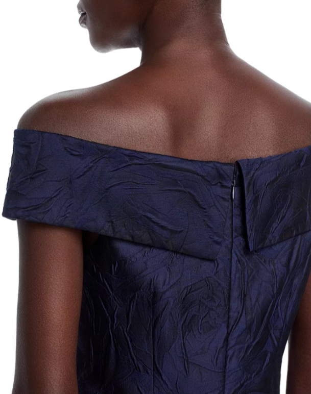 Teri Jon by Rickie Freeman Jacquard Off-the-Shoulder Gown MSRP $500