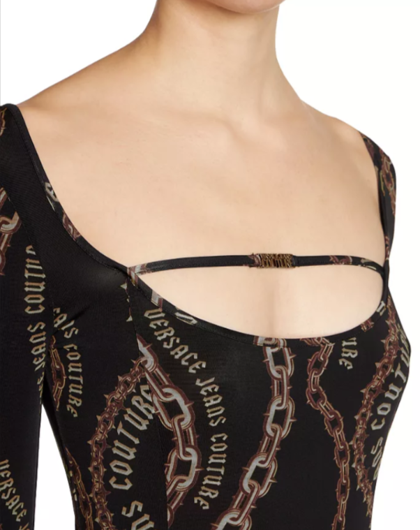 Versace Jeans Couture Organzino Chain Logo Dress MSRP $500