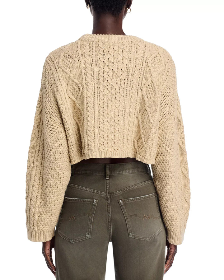 Denimist Cropped Cable Crewneck Sweater MSRP $395