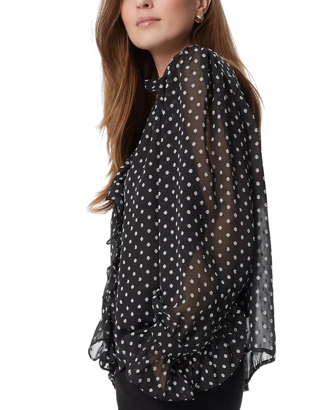 Sam Edelman Jasleen Ruffle Button-Down Clip-Dot Top MSRP $99