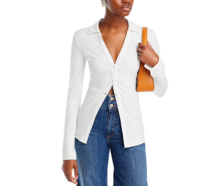Derek Lam 10 Crosby Chandler Ribbed Button Down Top MSRP $295
