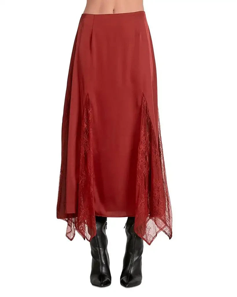 Elan Lace Trim Midi Skirt MSRP $119