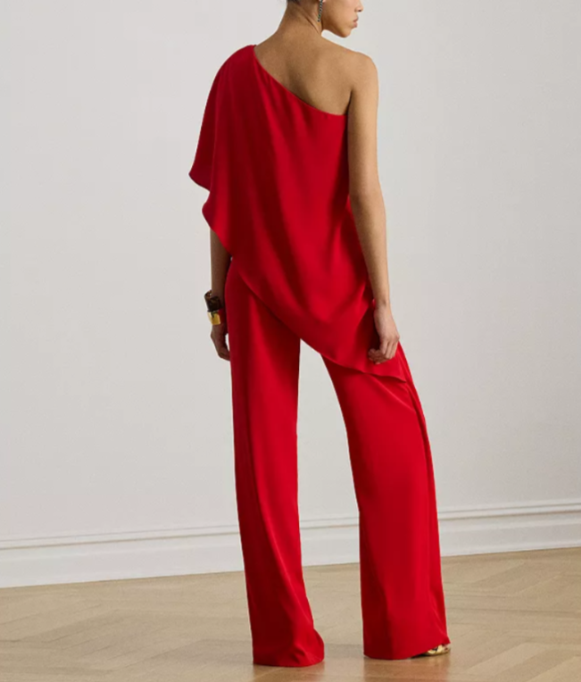 Lauren Ralph Lauren Cape Georgette One Shoulder Jumpsuit MSRP $265