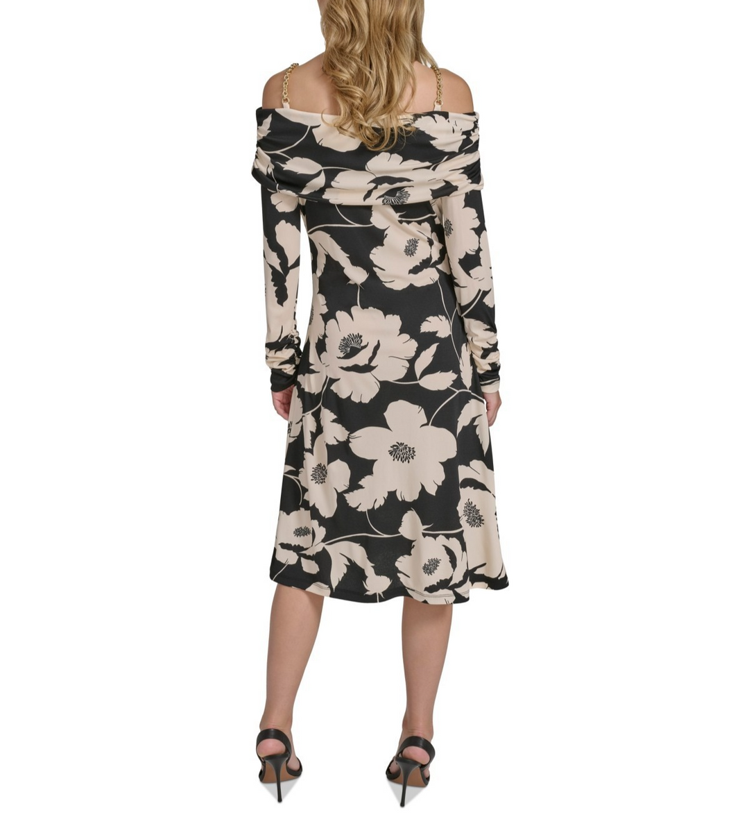 Halston Women's Floral Off-The-Shoulder Chain-Strap Dress MSRP $139