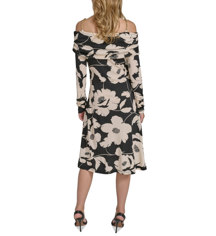 Halston Women's Floral Off-The-Shoulder Chain-Strap Dress MSRP $139