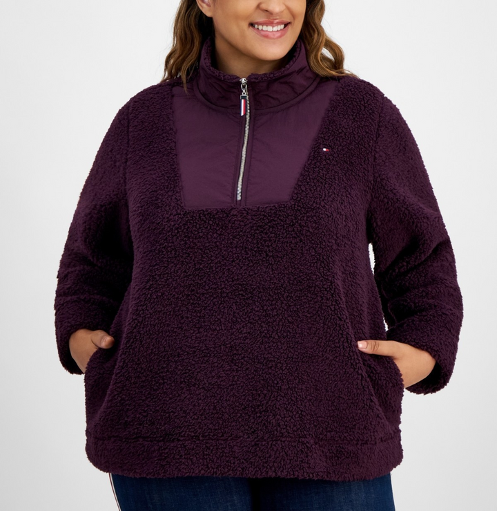 Tommy Hilfiger Plus Size Sherpa Quarter-Zip Pullover Sweatshirt MSRP $59