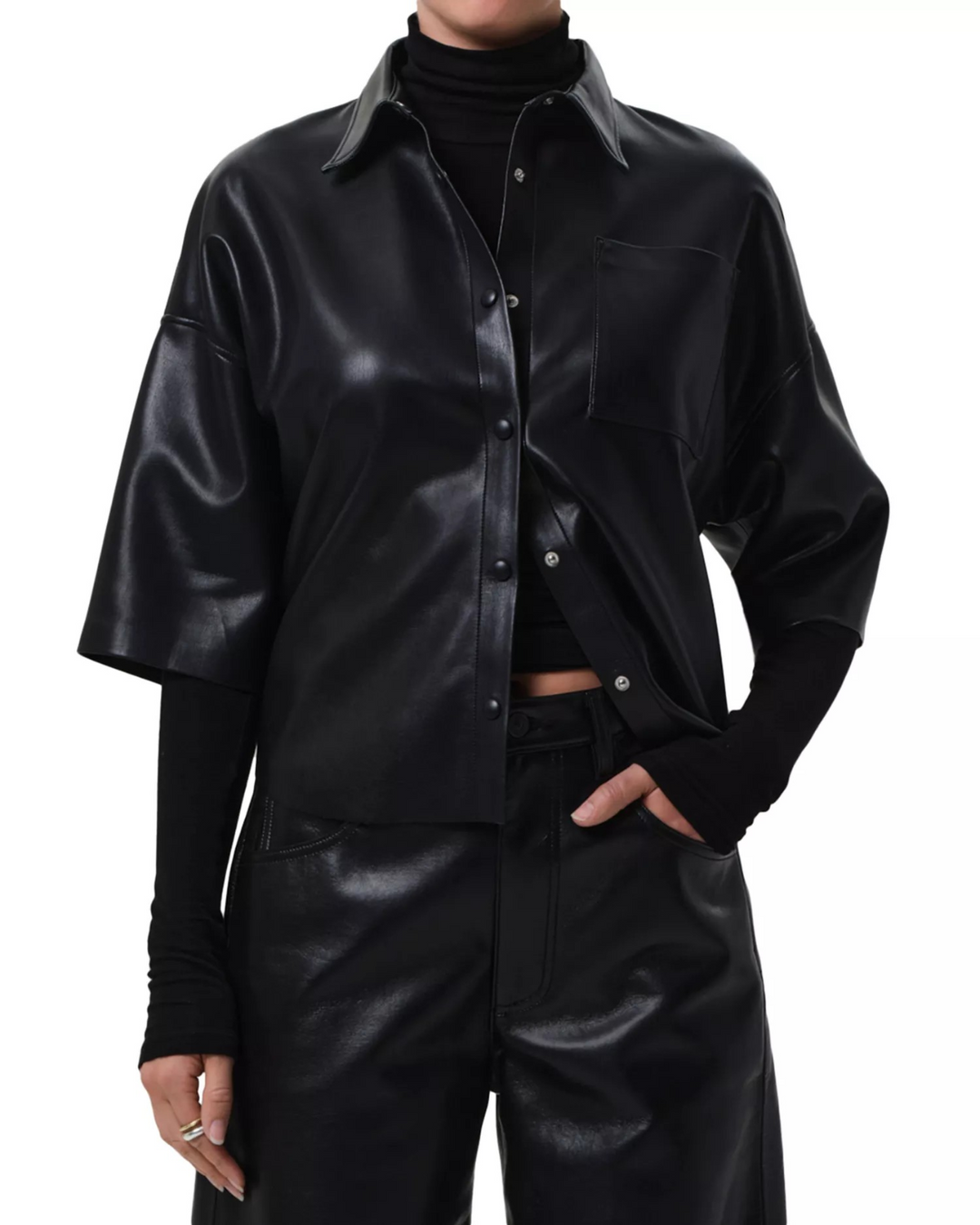 Citizens of Humanity Frances Cropped Faux Leather Shirt MSRP $348