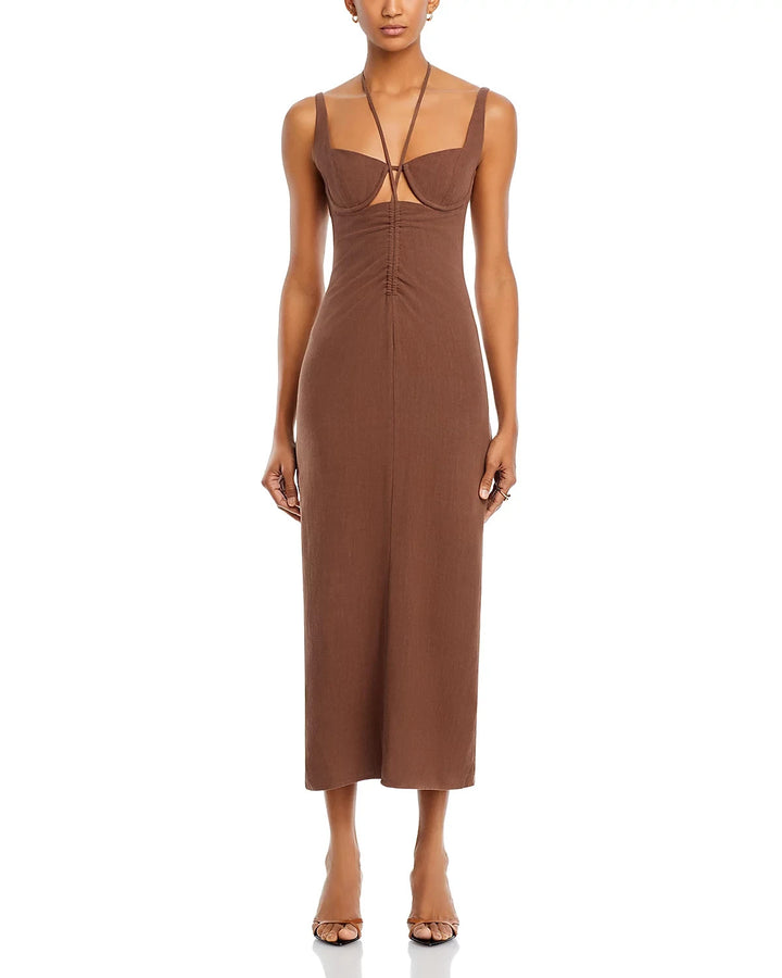 FORE Drawstring Tie Neck Cutout Dress MSRP $98