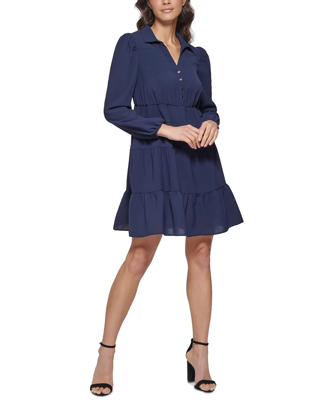 kensie Collared Tiered Shift Dress MSRP $108