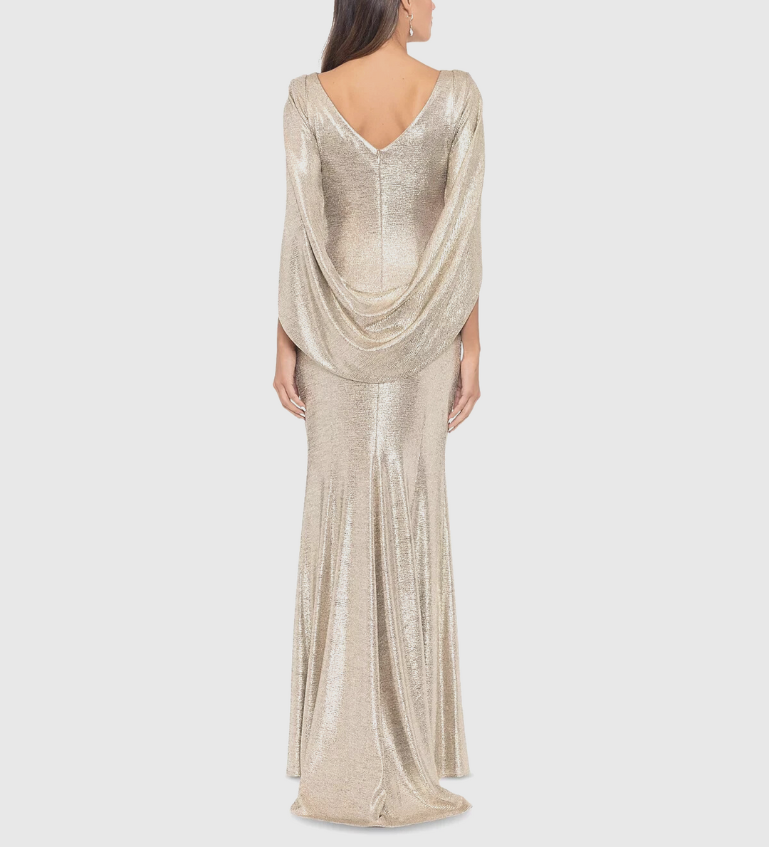 Betsy & Adam Metallic Cape-Sleeve Gown MSRP $269