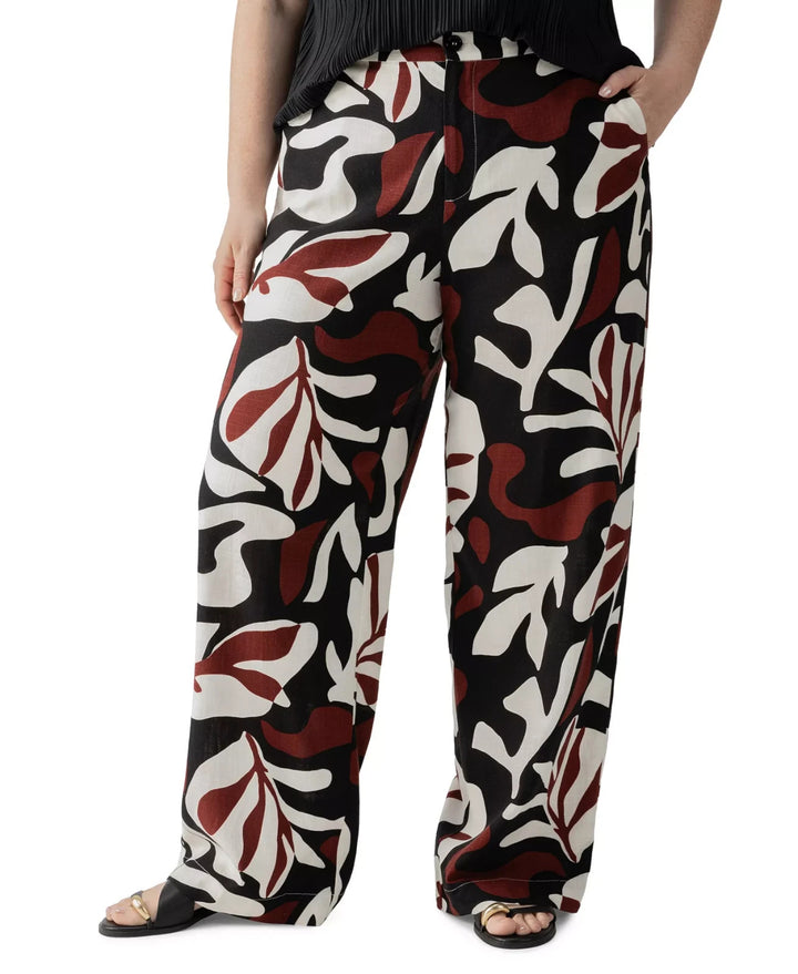 Sanctuary Women's The Soft Linen-Blend Printed High Rise Pants MSRP $129