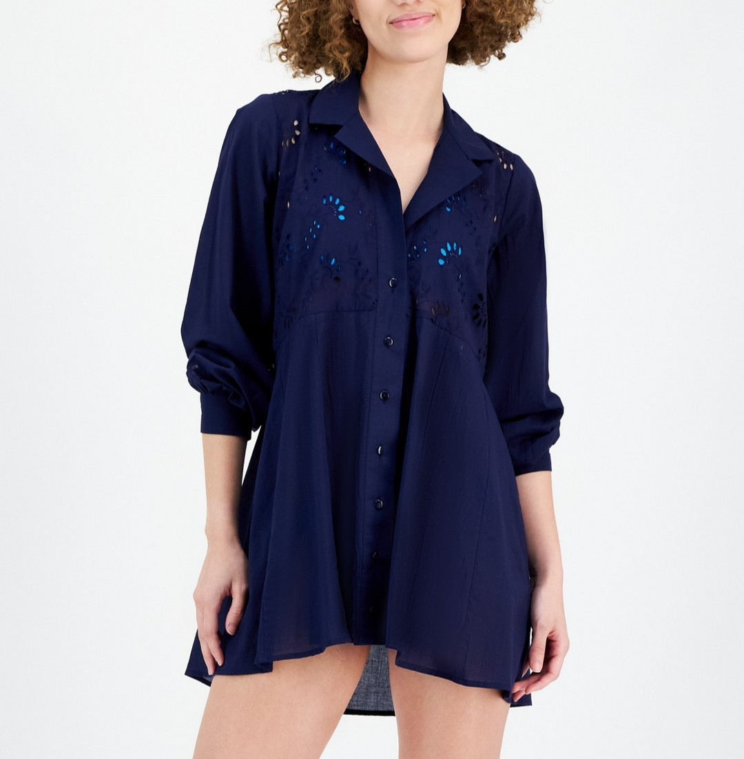 Raviya Women's Eyelet Button-Down Cover-Up MSRP $54