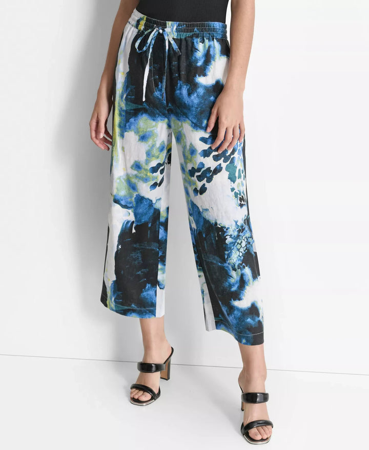 DKNY Women's Printed-Linen Pull-On Pants MSRP $89