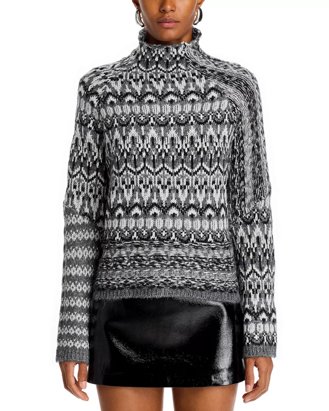 Steve Madden Women's Indie Fair Isle Mock-Neck Sweater MSRP $89