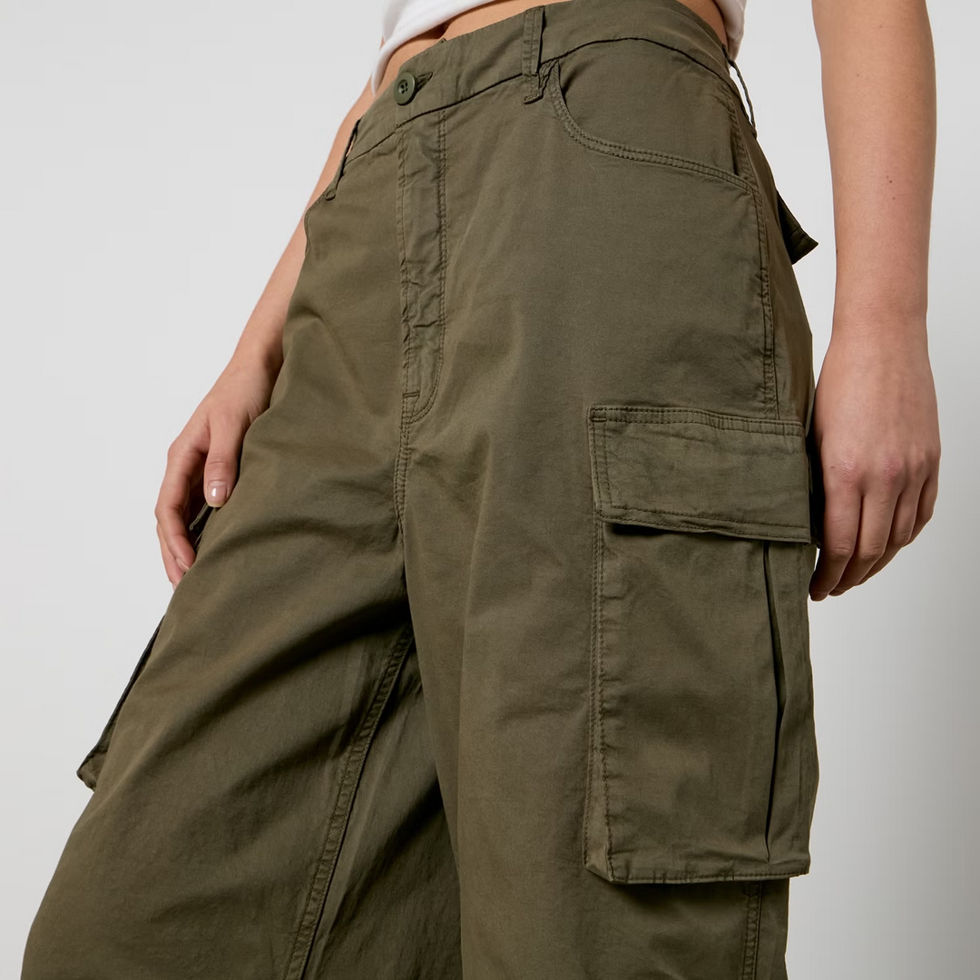 Good American Baggy Cotton-Blend Canvas Cargo Trousers MSRP $258