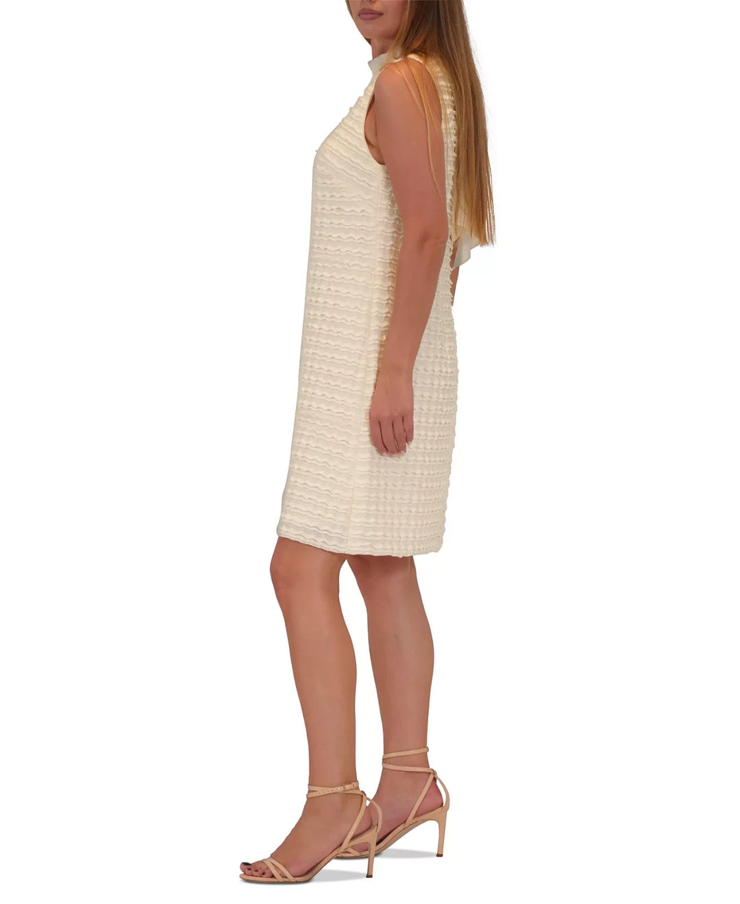 Robbie Bee Women's Back-Tie Mock Neck Textured Dress MSRP $79