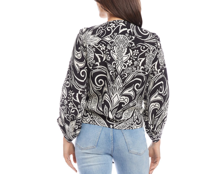 Karen Kane Blouson Sleeve Tie Front Top MSRP $148