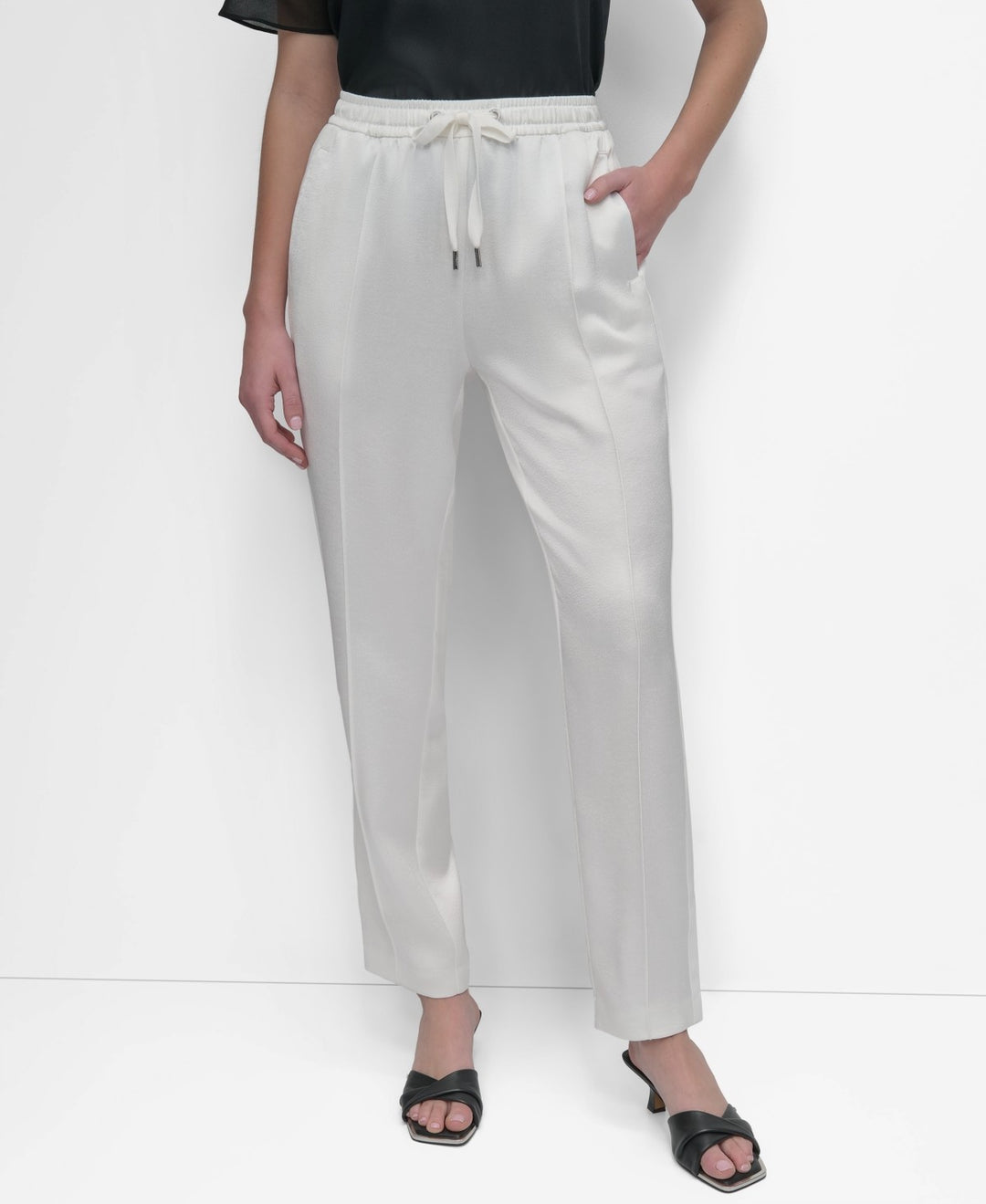 DKNY High-Rise Drawstring Satin Pants MSRP $99