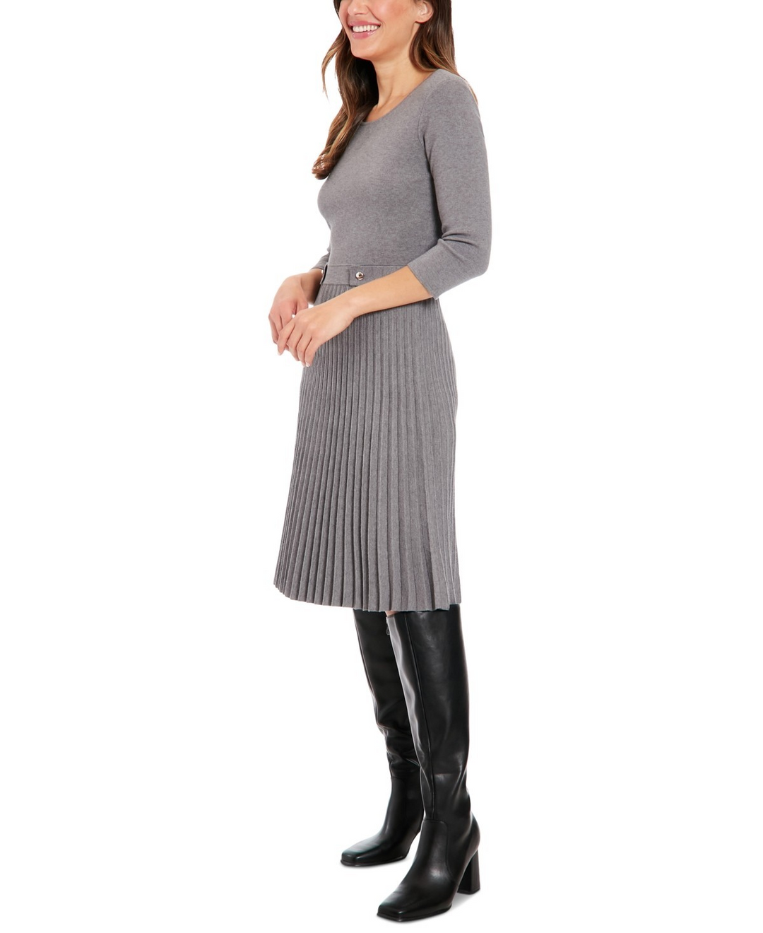London Times Women's 3/4-Sleeve Pleated Fit & Flare Dress MSRP $89