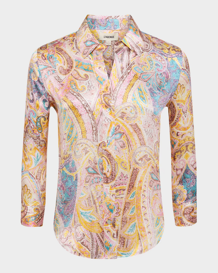 L'AGENCE Dani Button-Front Silk Blouse MSRP $345