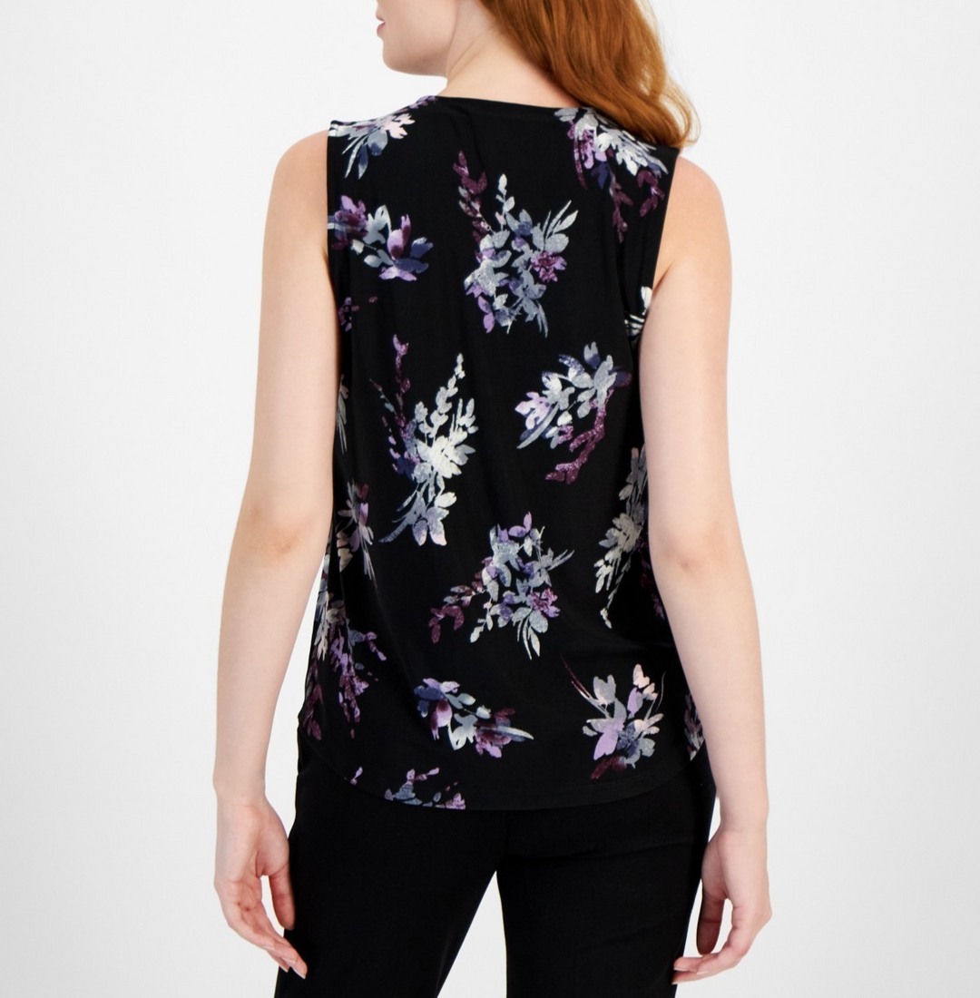 Anne Klein Women's Printed Sleeveless V-Neck Shell Top MSRP $49